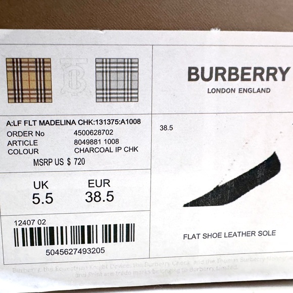 BURBERRY New With Box and Tags Madelina Ballet Signature Charcoal Plaid/Check - Picture 11 of 11